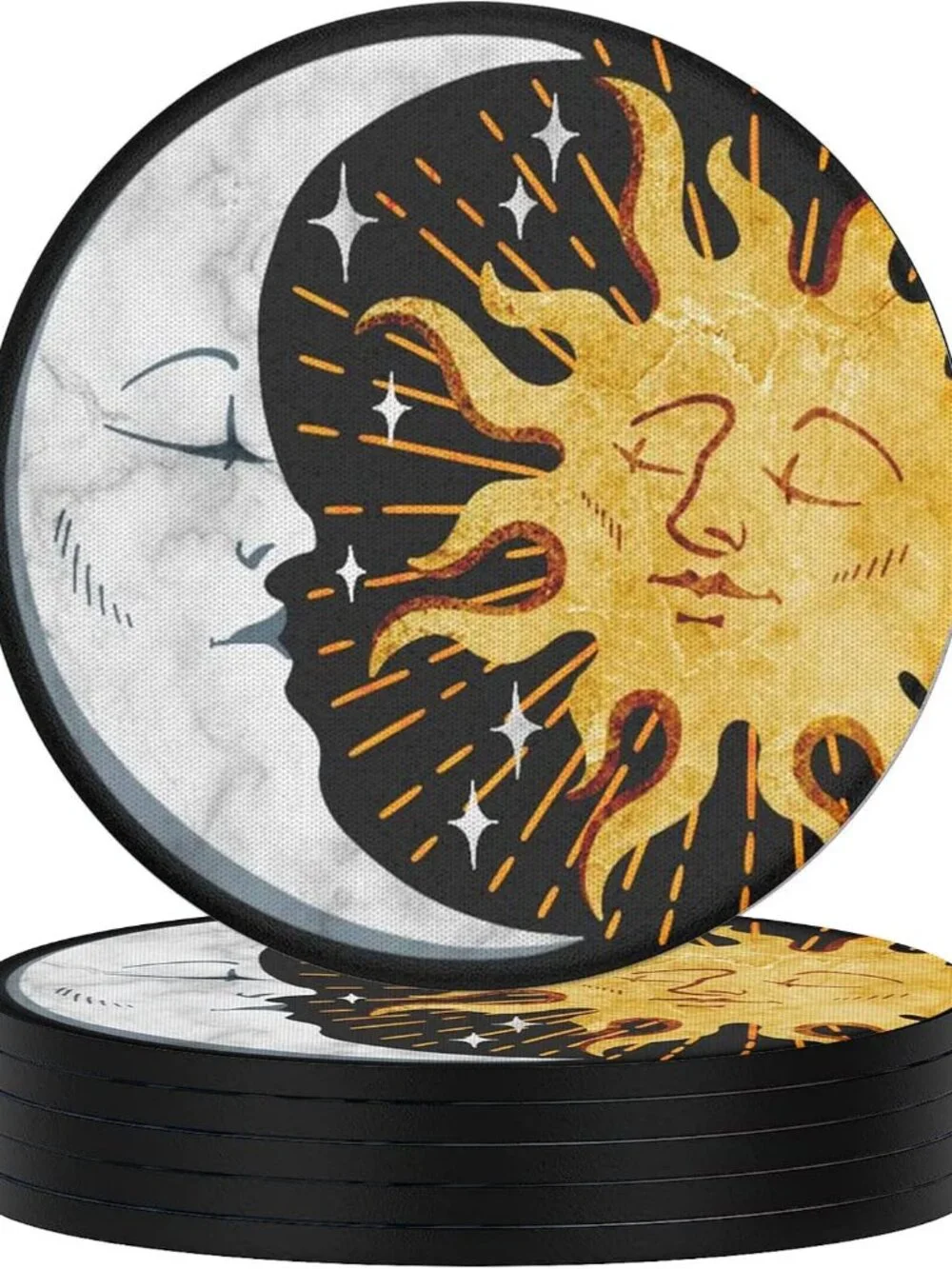 Coasters for Drinks Coffee Table, Sun Moon Vintage Black Silicone Absorbent Cup